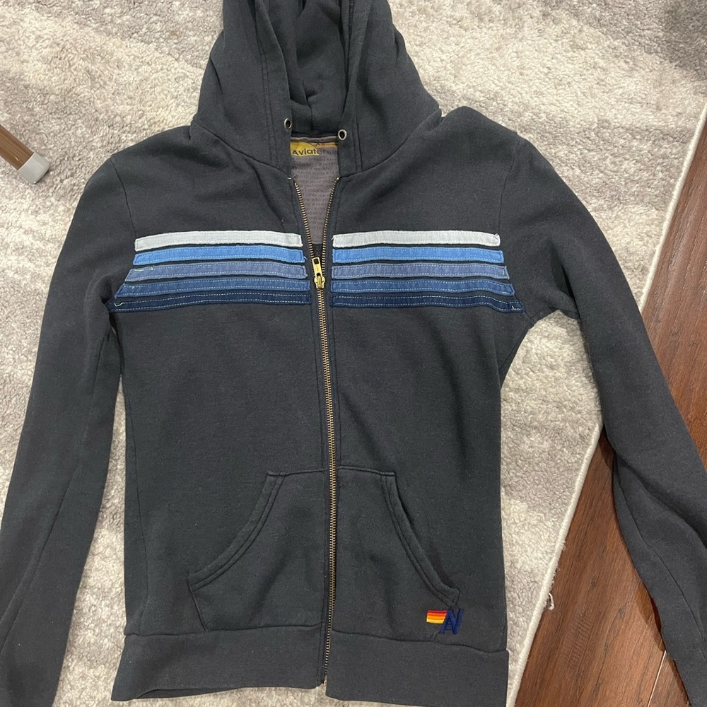 XS aviator Nation zip up hoodie- navy.